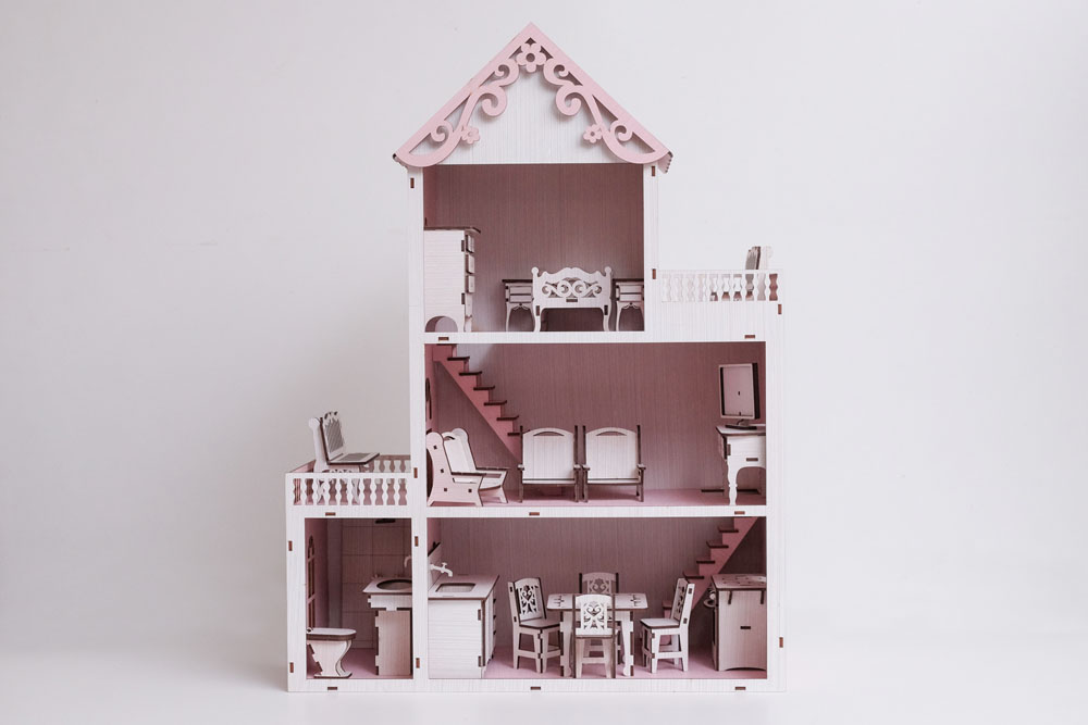 Casa Casinha De Boneca Mdf 26 Miniaturas + Rack P/ Celular Rosa - Perli  Designer