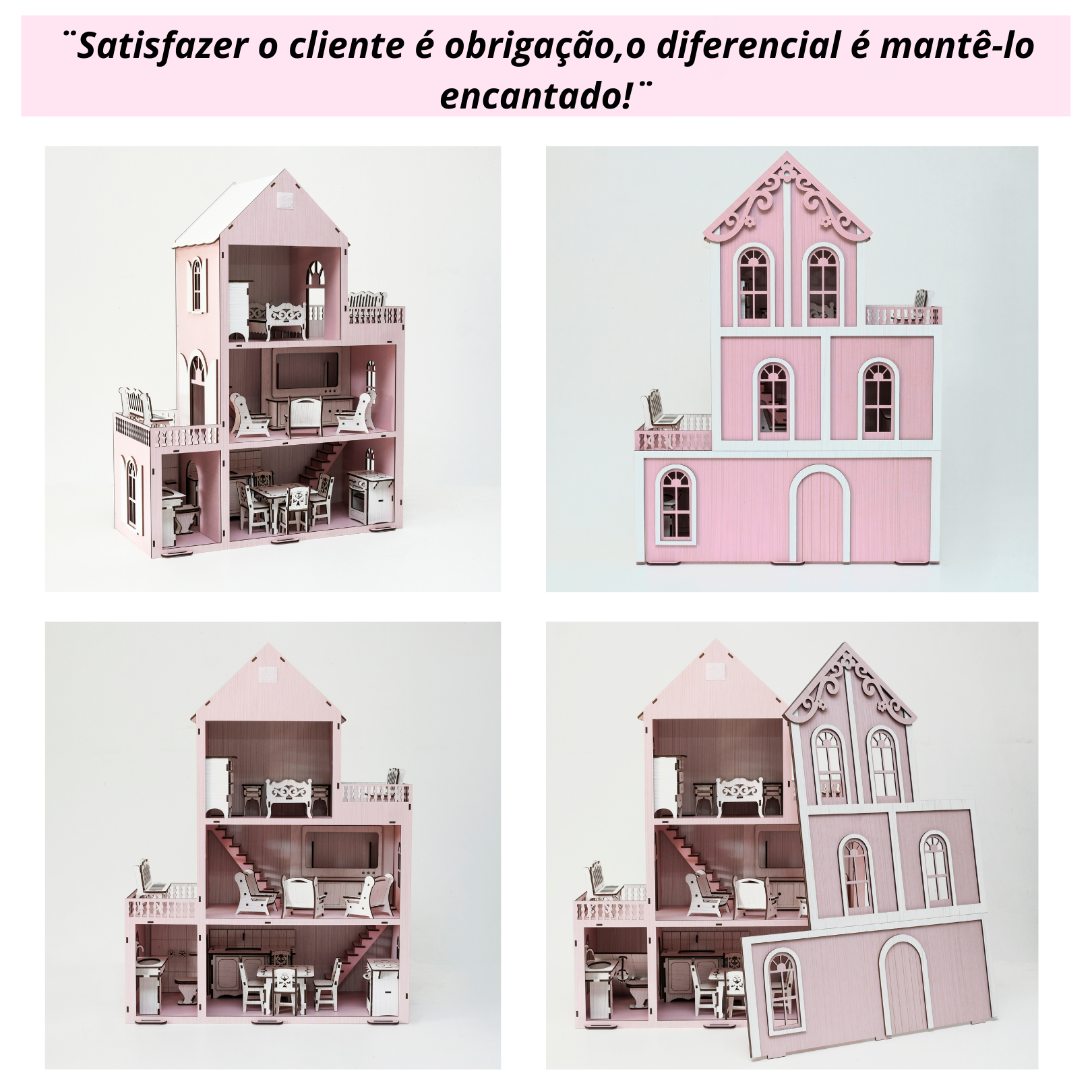 CASA CASINHA POLLY 45Cm em MDF PINTADA ROSA PINK + KIT 20 MINI