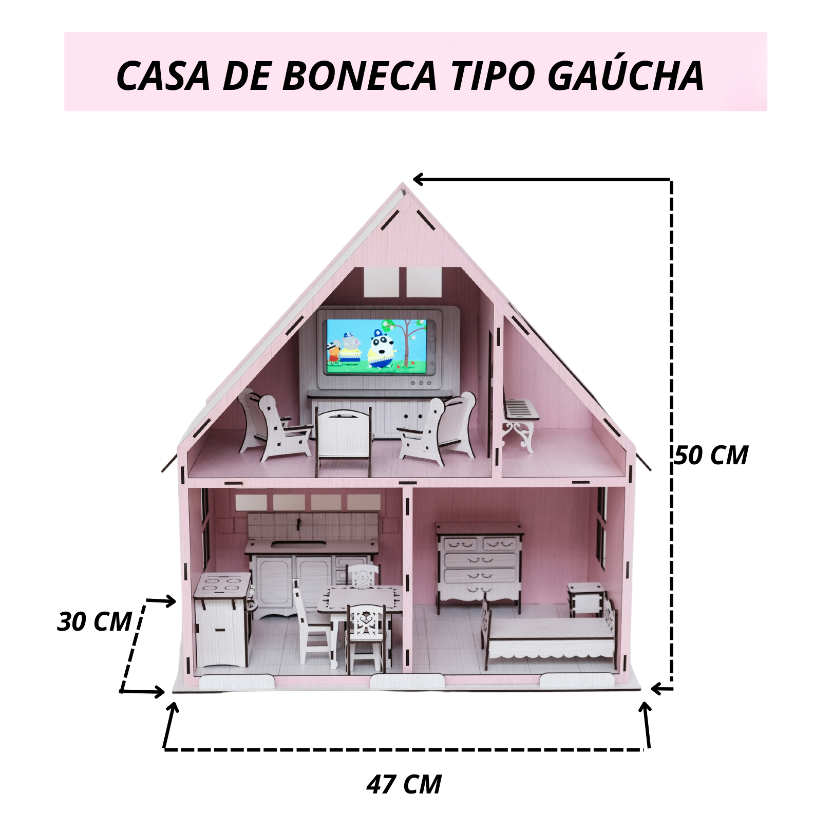 Kit Casinha Casa De Boneca + 30 Moveis Em Mdf Pintado
