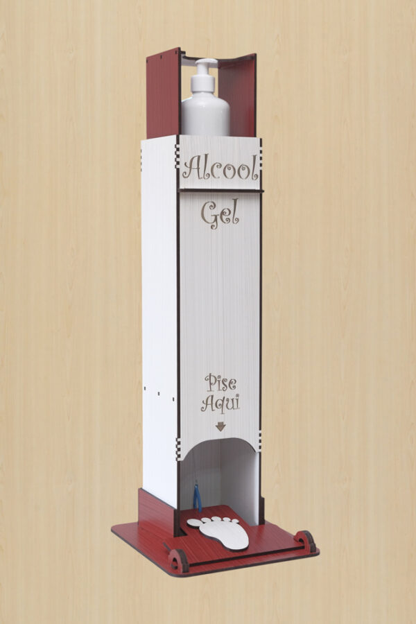 Totem Infantil Suporte Para Álcool Em Gel acionamento Pedal - Vermelho e Branco